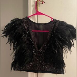 NWOT Sz small black, sequin & feather top